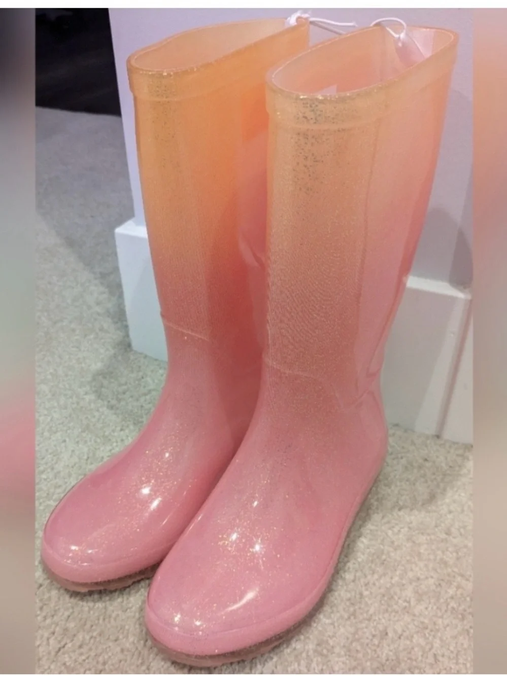 Cat & Jack Pink to Peach Glitter Ombre Kids Rain Boots
